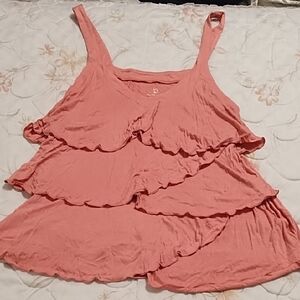 New York & Company Coral Ruffle Tank Top